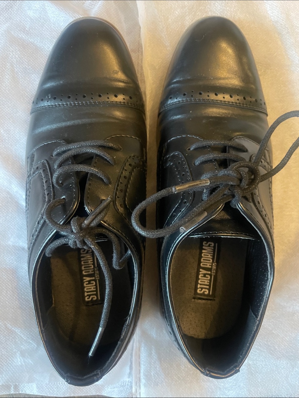 Stacy Adams Boys Black Cap-Toe Lace Dress Shoes Boys Size 2